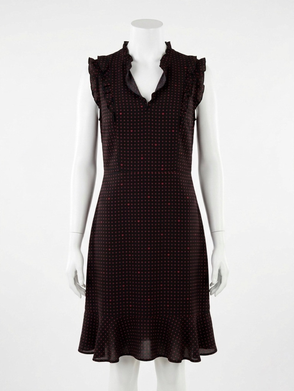 Karl Lagerfeld Paris | Black & Red Heart Polka Dot Ruffle Dress Midi Size 4